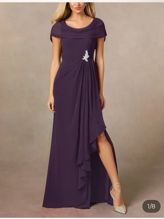 Chyrbaby Dresses & Skirts - Chiffon Off-Shoulder Purple Evening Dress with Side Ruffle and Embellishment